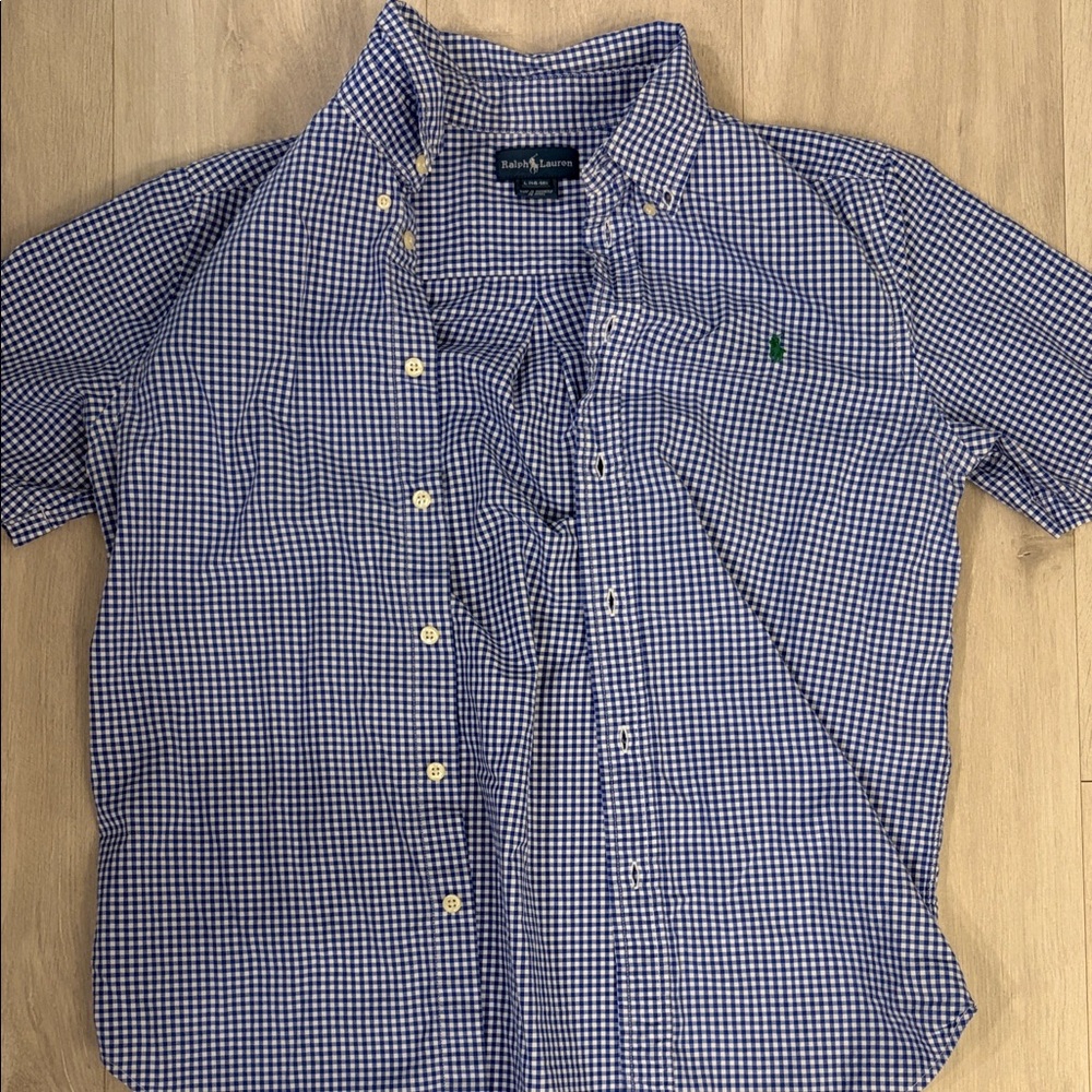 Ralph Lauren Kids Navy and White Checkered Button Down Shirt